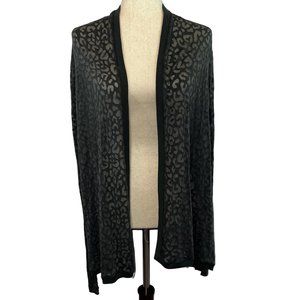LN REBECCA TAYLOR Green & Burnout Animal Print Open Featherweight Cardig…
